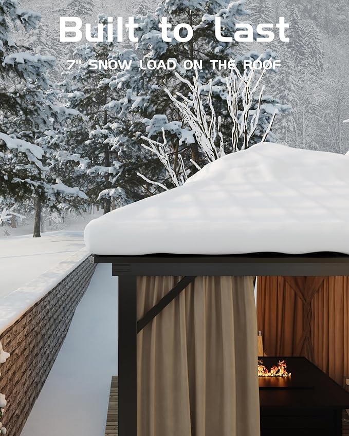 GarveeLife 10 ft x10 ft Hardtop Gazebo for All Weather, with Double Metal Roof, Aluminum Alloy Frame, Net, and Curtain, Permanent Building for Patio, Deck, Backyard, Lawn, and Garden
