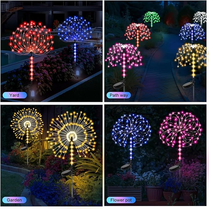 2 Pack 250LED Solar Garden Lights Outdoor, Dual Lighting Modes Firework Lights Solar Powered, Waterproof Twinkle Fairy Light Outside for Yard Patio Pathway Christmas Party Decorative(Red)
