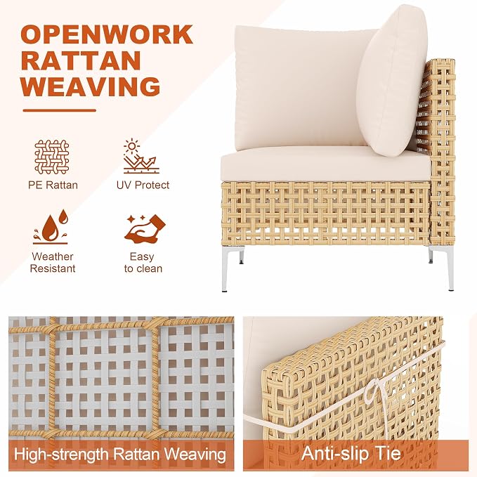 Outdoor Wicker Patio Furniture Set - 7 Piece | Outdoor Wicker Sectional Couch, Weave Rattan Sofa, with Coffee Table & Thick Cushion, Perfect for Deck, Garden, Backyard