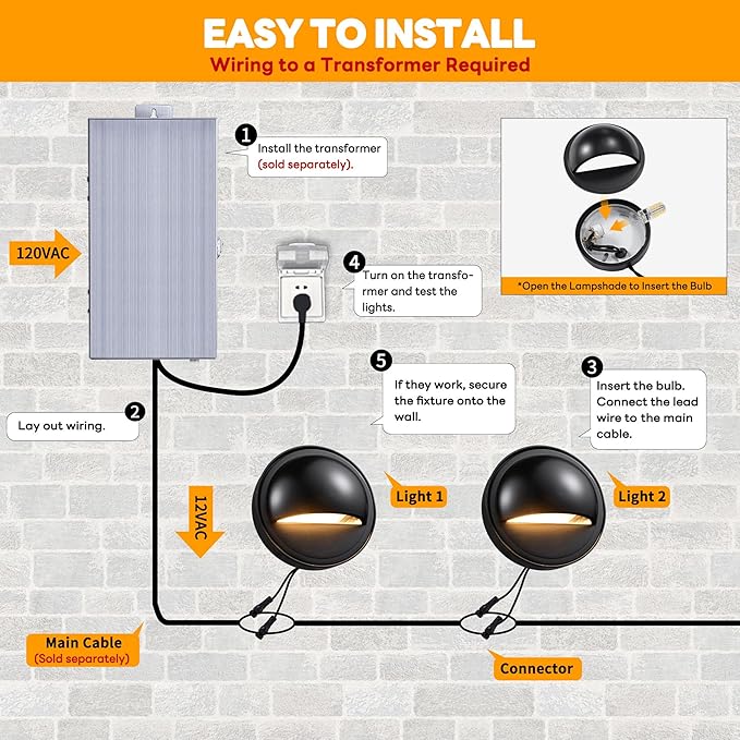 Gardenreet Low Voltage Deck Lights - Landscape Solid Brass LED Step Lights Outdoor, 12V Hardwired IP65 Waterproof, Round Black for Fence Wall Stair with 4000K Neutral White G4 Bulb 8 Pack
