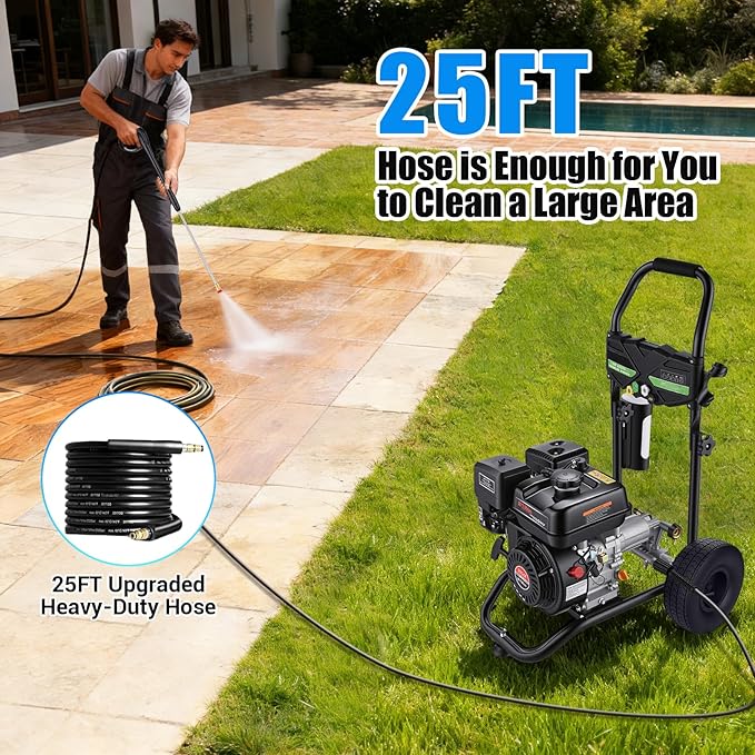 Gas Powered Pressure Washer 4200 PSI Gas Power Washer 4.0 GPM 212CC Commercial High Pressure Washer Cleaner with 25ft Hose, Spray Gun and Extension Wand, 5 Quick Connect Nozzles,Copper Pump