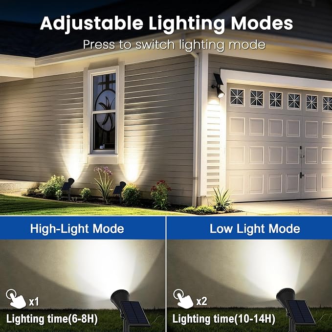 JEJOT 2 Pack Solar Lights Outdoor Waterproof,Cool White Light,2 Lighting Modes,Solar Powered Spotlights for Yard Garden Solar Spot Lights for Flag Landscape Auto On/Off
