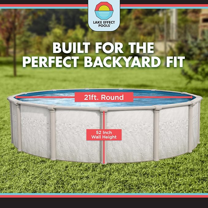 Lake Effect Pools 'Antigua' 21 ft Round Above Ground Swimming Pool | 52 Inch Steel Sided Walls | Kit Includes: 25 Gauge Overlap Liner & Widemouth Skimmer