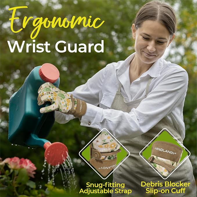 HANDLANDY Gardening Gloves for Women, Leather Garden Glove, Gardener Gift | Breathable Floral Ladies Leather Garden Yard Gloves, for Trimming, Weeding, Digging, Planting, Pruning