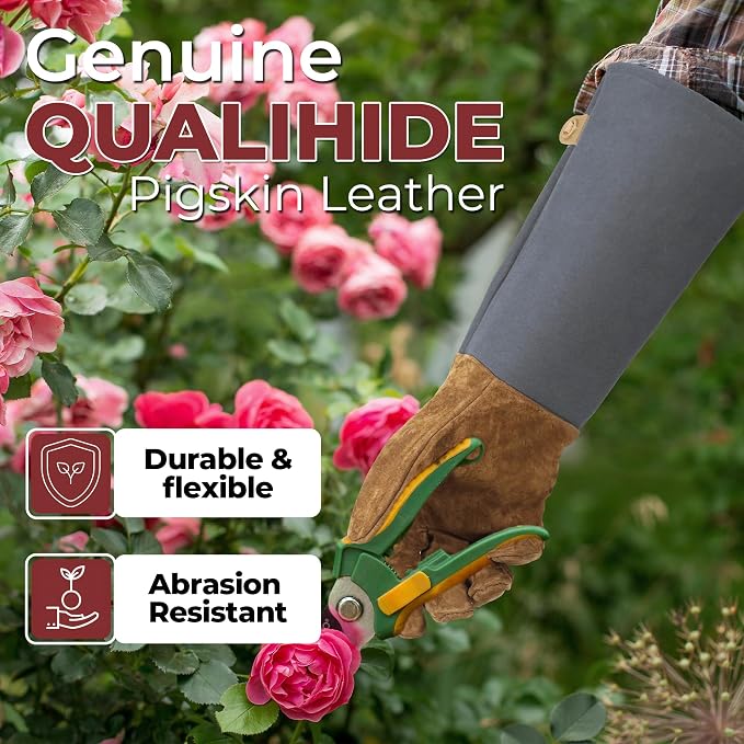 HANDLANDY Rose Pruning Gloves for Men Women, Thorn Proof Gardening Gloves | Long Leather Gardening Gloves, Breathable Leather Gauntlet, Best Garden Gifts & Tools for Gardener (Steel Gray, S)