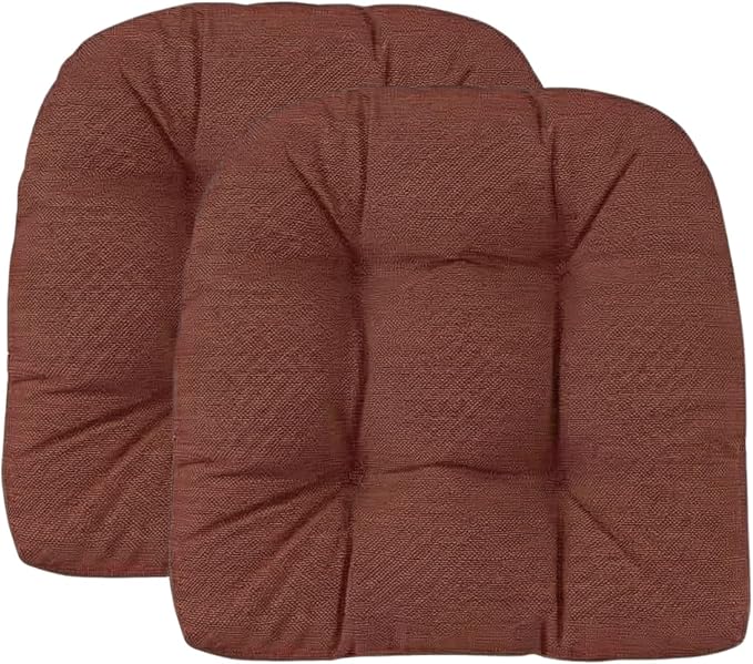 RSH DECOR: Sunbrella Tufted Wicker U-Shape Cushions Set of 2 | 22” x 22” | Outdoor Seat Cushions for Patio Furniture| Crafted with Sunbrella Performance Fabric | Made in USA (Essential Russet)