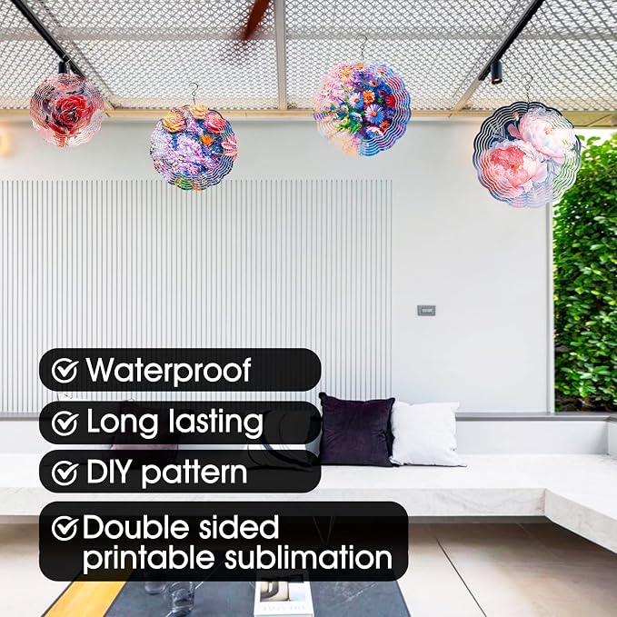 CHONOVO 5 Pack 8 Inch Sublimation Wind Spinner Blank | Double-Sided Sublimation, 3D Aluminum Metal, Easy Heat Transfer, Includes Hooks for Hanging Yard, Garden & Porch Decoration