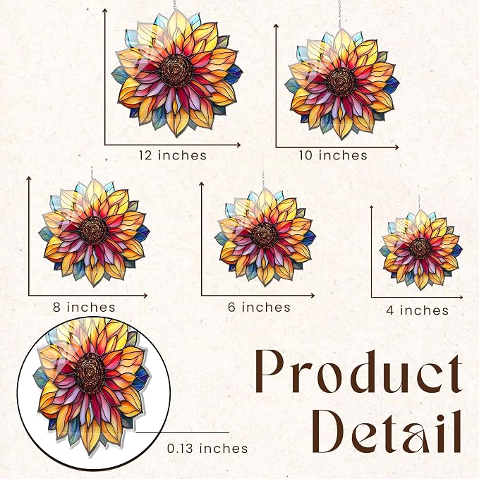 Colorful Sunflower Acrylic Suncatcher, Boho Suncatchers for Window Hanging Ornament, Stained Glass Effect Art Garden Decor for Flower Lover, Gifts for Mother's Day, Mom, Grandma, Wife, Women, Nana