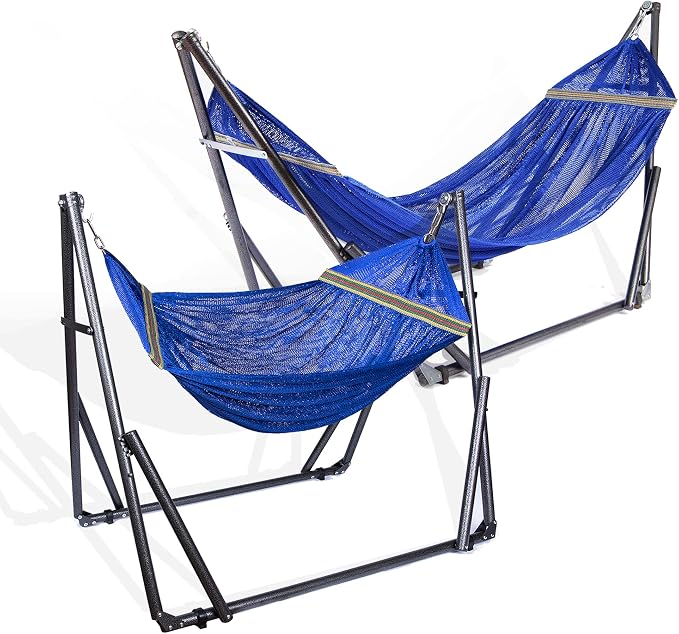 Best Home Fashion 2 in 1 Hammock & Swinging Chair with Collapsible Steel Stand 450 lbs Capacity, No Tools Assembly, Carrying Bag Included, Perfect for Indoor Outdoor Backyard Patio Camping Beach, Navy