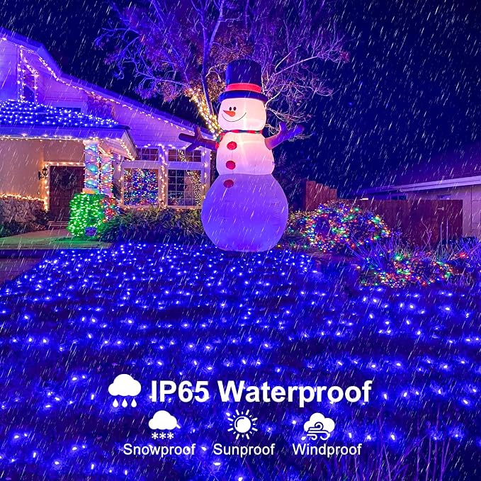 Blue Christmas Lights Outdoor, 66FT 200 LED Christmas Tree Lights | Waterproof 8 Modes Connectable String Lights for Outside Indoor House Patio Yard Xmas Garden Party Wedding Decorations