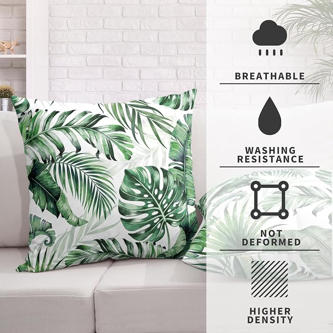 Palm Leaf Pillow Covers Tropical Monstera Leaves Throw Pillow Covers 18x18 Set of 2 Hawaiian Green Pillow Cases Summer Banana Tree Outdoor Cushion Cases for Home Farmhouse Garden