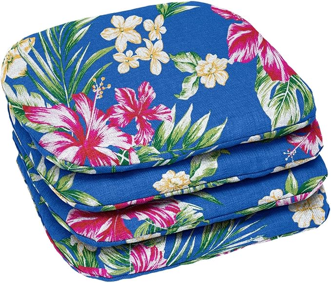BrylaneHome Bh Outdoor Performance Set of 4 Stacking Chair Pads - Cobalt Tropicana