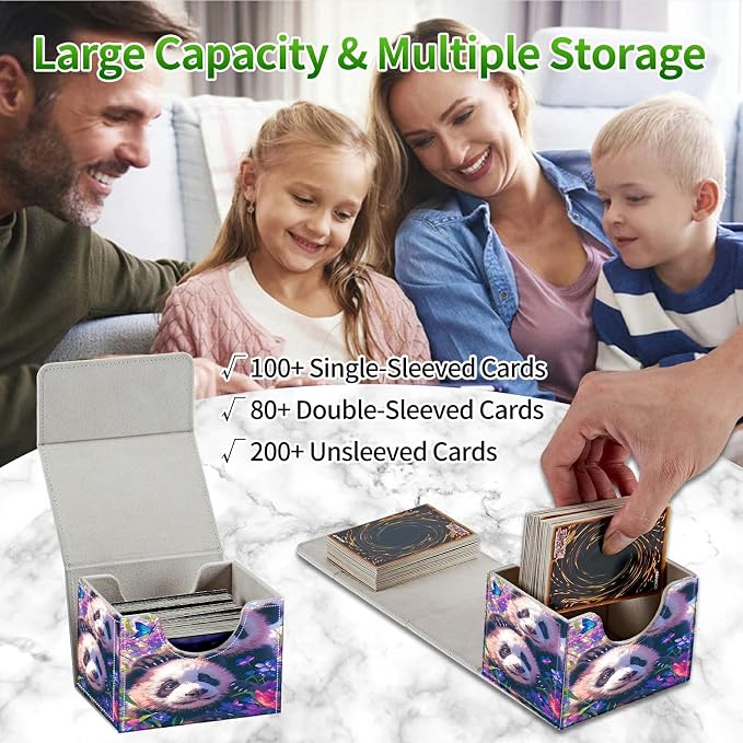Card Deck Box for MTG, Cards Storage Box Fits 120+ Sleeved, Leather Small Size Strong Magnetic Closing Card Case for Board Games Magic TCG CCG Baseball Collection, Butterfly Panda