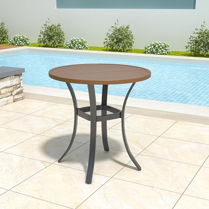 Anmutig Outdoor Bistro Set for 2, Stackable Chairs & Metal Table, Brown | Weather-Resistant Textilene, Black Powder-Coated Steel Frame, Storage Shelf, Easy Assembly, Balcony, Deck, Poolside Use