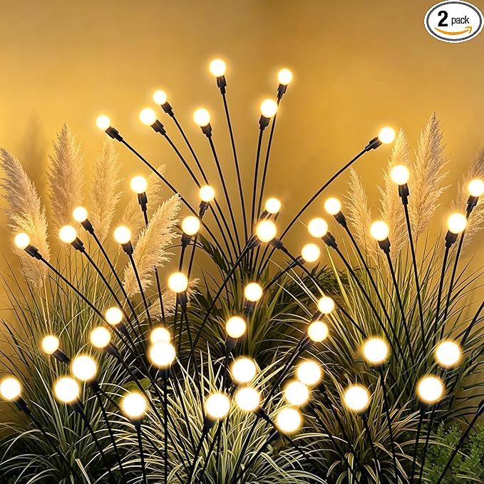 2 Packs Firefly Lights Solar Outdoor, 16 LED Warm Solar Walkway Lights Outdoor, Waterproof Garden Decor with 2 Modes, Lawn Lights for Front Yard Backyard Yard and Pathway