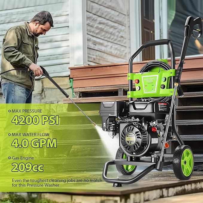 4200PSI Gas Pressure Washer 4.0GPM Gas Power Washer 209CC Gas Powered Washing Machine Commercial High Pressure Washer with 25ft Hose&5 Nozzles for Patio Garden Yard Vehicle,EPA/CARB/ETL