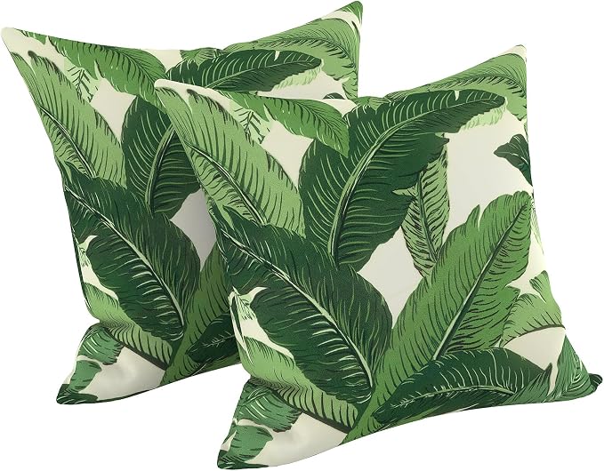 LVTXIII Outdoor/Indoor Throw Pillows, Decorative Throw Pillows with Inserts, 18"x18" Square Pillows for Bed, Couch, Sofa and Patio Furniture (Set of 2, Swaying Palms Green)