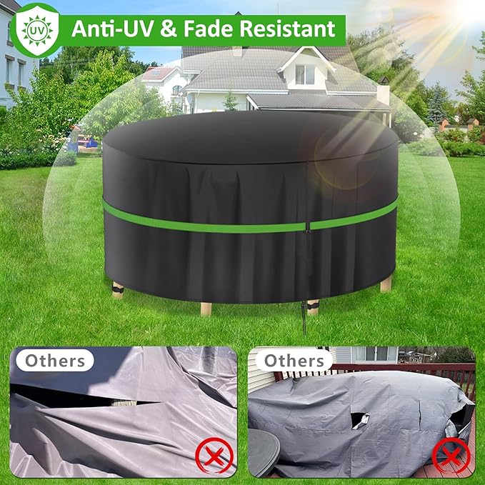 Round Outdoor Table Cover, 90 Inch Waterproof Patio Furniture Cover - Heavy Duty 420D Large Patio Dining Table and Chair Set Covers for All Weather Resistant for Round Sofa (Black, 90"DIA x 35"H)