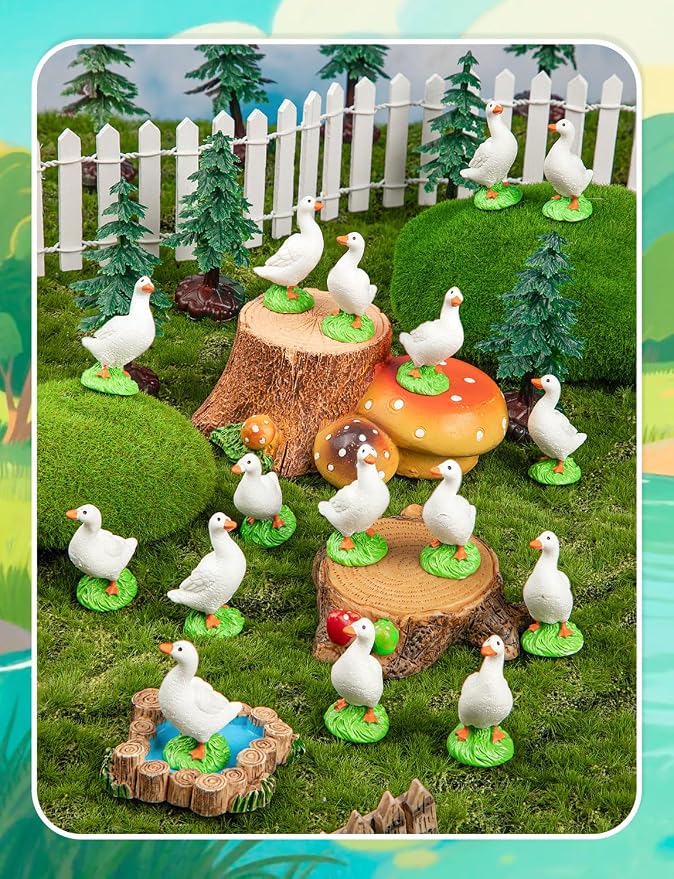 25pcs Mini Resin GooseT iny Animal Figurines Bulk | Small Desk Goose Decor for Garden Lawn Yard Micro Landscape Aquarium Potted Ornament DIY Craft
