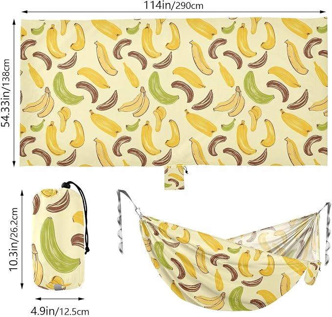 Camping Hammock Outdoor Hammocks for Outside Yellow Green Brown Banana Beach Trees Portable Lightweight with Pockets Tree Straps Indoor Small