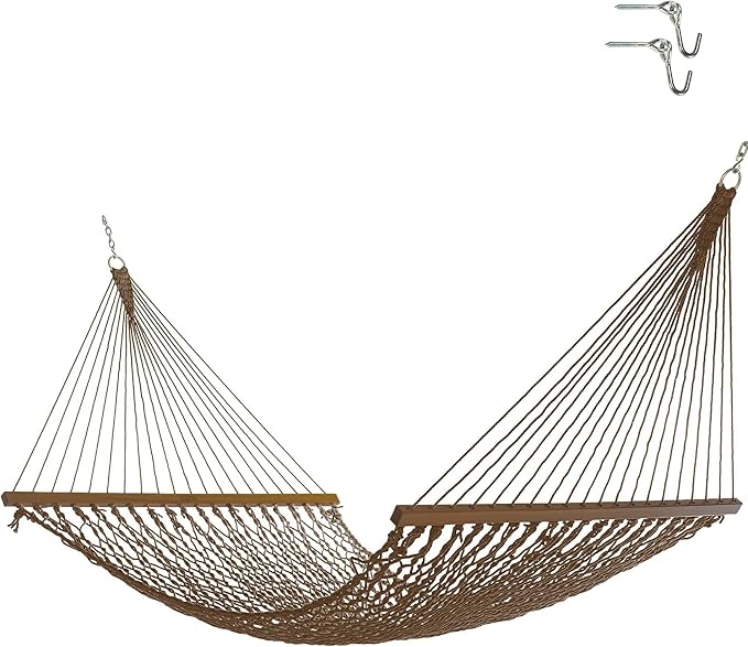 Nags Head Hammocks Captain Mocha Duracord Rope Hammock with Free Extension Chains & Tree Hooks, Handcrafted in The USA, Accommodates 2 People, 450 LB Weight Capacity, 13 ft. x 55 in.