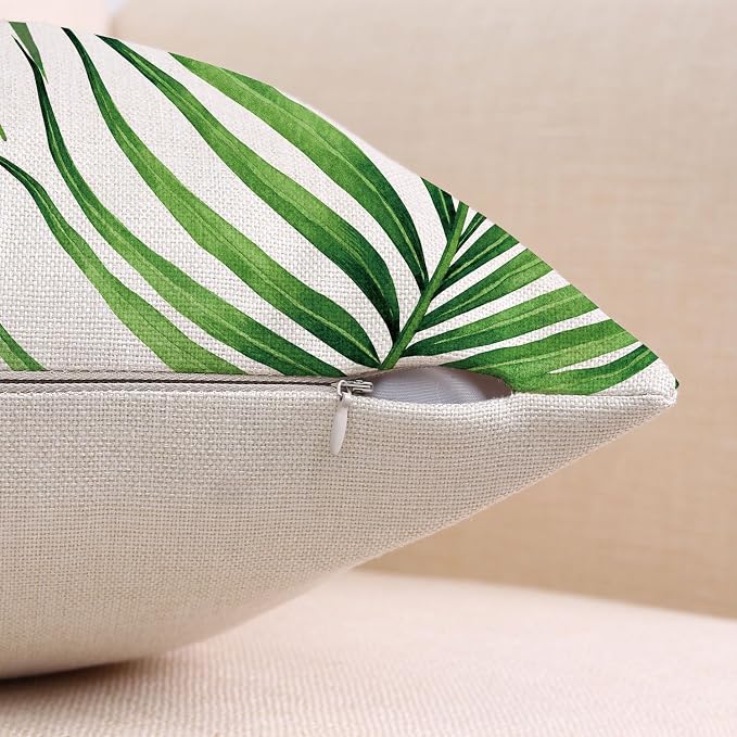 Outdoor Throw Pillow Covers 18x18 Set of 4 Waterproof Summer Tropical Leaves Pillow Covers Palm Monstera Leaf Decorative Cushion Case for Patio Furniture Garden Couch