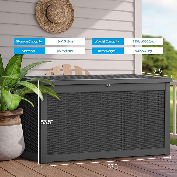320 Gallon Heavy Duty Outdoor Storage Box, Extra Large Storage Organizer for Patio Furniture Accessories, Garden Tools, Indoor Storage for Cushion, Matte Black