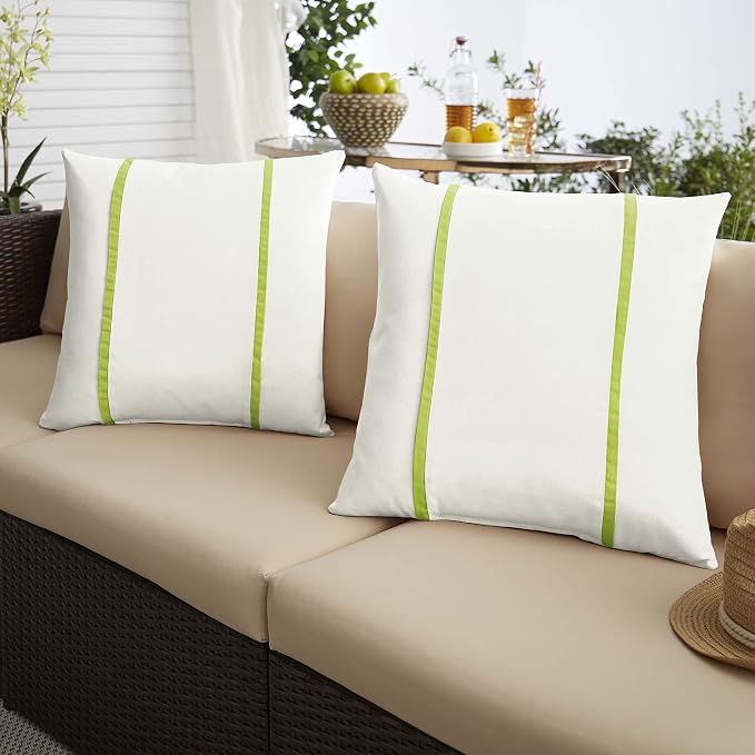 Sorra Home x Sunbrella - Indoor/Outdoor Square Pillows (Set of 2), Canvas Natural Ivory & Macaw Green
