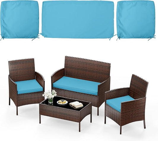 3 Pack of Outdoor Seat Cushion Replacement Set Suitable for 4 Pieces of Wicker Rattan Furniture Terrace Guest Set Sofa Chair (36x18x2, 18x18x2), Only Cover