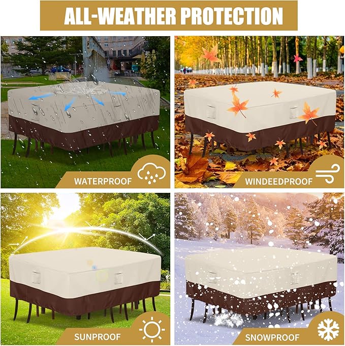 Patio Waterproof Outdoor Covers For Patio Furniture 600D Heavy Duty Oxford Uv Resistant Anti-Fading Rectangular Furniture Covers 90"L x 64"W x 28"H (Beige & Brown)