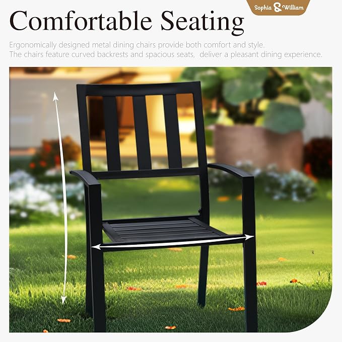 Sophia & William 7 Piece Patio Dining Set Outdoor Table and Chairs Metal Patio Table Furniture Set with Large Rectangular Dining Table for 6 Person and Stackable Outdoor Chairs Support 300LBS (Balck)