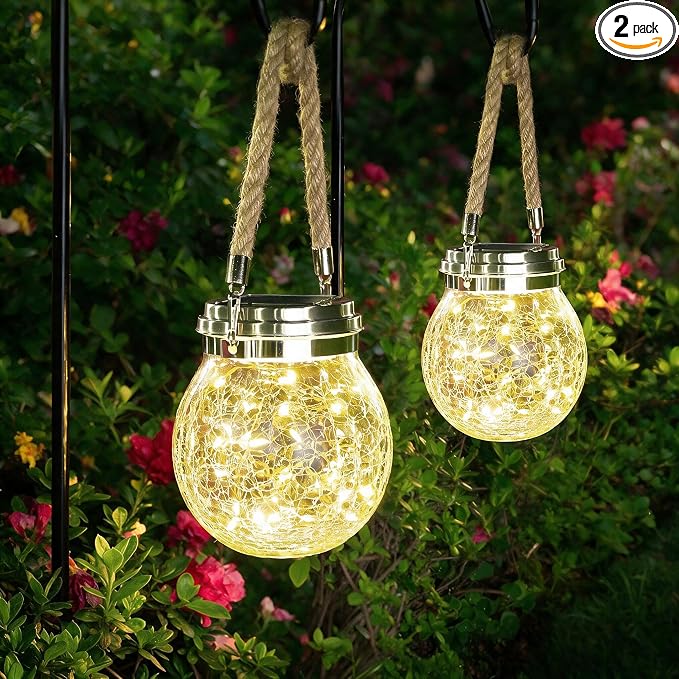ROSHWEY Solar Lantern, 2 Pack Outdoor Lanterns with 30 LED Waterproof Garden Decor Patio Solar Lights Outdoor Decorative Backyard Outdoor Hanging, Warm Light