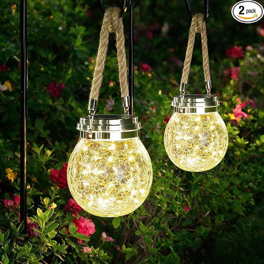 ROSHWEY Solar Lantern, 2 Pack Outdoor Lanterns with 30 LED Waterproof Garden Decor Patio Solar Lights Outdoor Decorative Backyard Outdoor Hanging, Warm Light