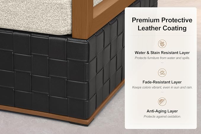 PURPLE LEAF Patio Furniture Set Armless Chair Outdoor Sectional Sofa Patio Conversation Set with Olefin-Blend Fabric and Modern PU Leather Base, Patio Couch for Porch, Balcony, Garden, Black