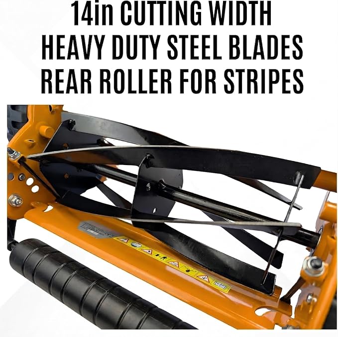 14in Push Along Lawn Mower - Lightweight 13.2 lbs - 4 Cutting Heights 0.6" to 1.6" - Rear Roller for Stripes - 14in Heavy Duty Steel Blades - 4.8 Gallon Collection Box (14 in)