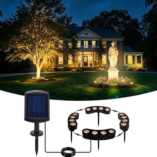 Sublume Solar Tree Lights, Outdoor Ring Landscape Spotlights, Warm White | 16 COB LED, 3-in-1 (Sticked/Tied/Hang), 33FT Cable, IP65 Waterproof, 4000Mah Uplights for PalmTree, Flag Pole, Garden