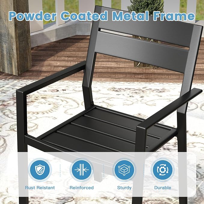 DIFY 11 Piece Outdoor Patio Dining Set for 10, 63" Round Dining Table with Umbrella Hole and Stackable Metal Chairs, Patio Table and Chairs Set for Backyard Garden Poolside, Black