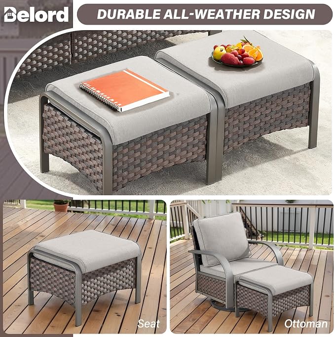 Belord 4 Pieces Wicker Patio Furniture Set Outdoor Patio Chairs with Ottomans All Weather Rattan Outdoor High Back Deep Seating Furniture for Porch Deck Sunroom Backyard