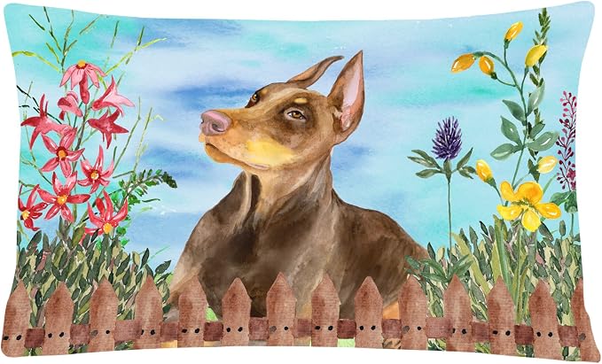Caroline's Treasures CK1271PW1216 Doberman Pinscher Spring Canvas Fabric Decorative Pillow Machine Washable, Indoor Outdoor Decorative Pillow for Couch, Bed or Patio, 12HX16W