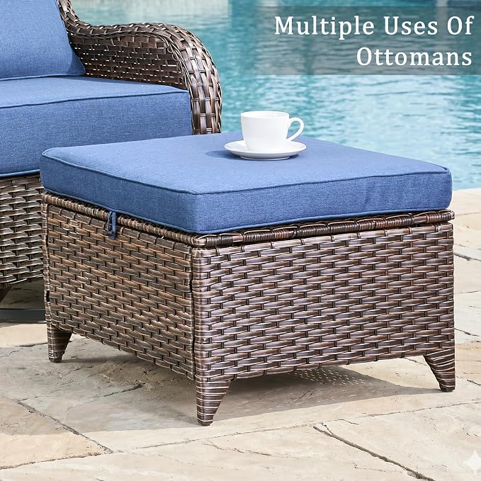 Luxury 6" Thick Cushion 9 Pieces Wicker Patio Furniture Set with High Back Swivel Rocker Chairs, Outdoor Conversation Set with Patio Couch for Deck Porch Yard and Poolside