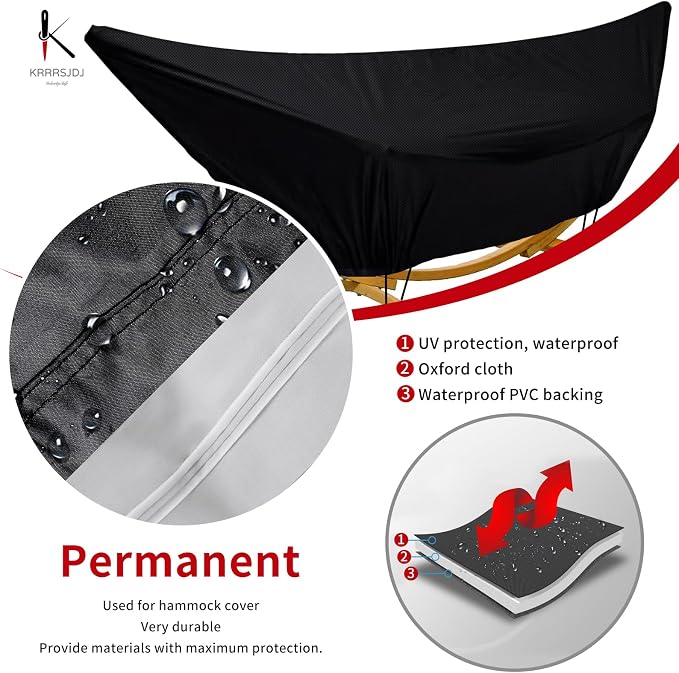Outdoor Waterproof Hammock Cover for 15FT Hammock Stand,with Zip and Elastic Ropes,and It has Windproof Effect,420D Heavy Duty Oxford (Black,15foot)