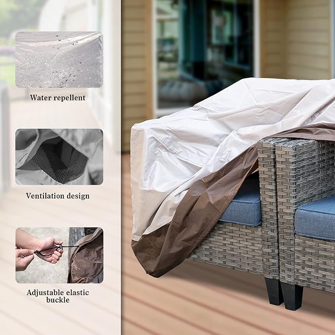 OVIOS Patio Furniture Set Cover Outdoor Sectional Sofa Couch Chair Ottoman Waterproof Covers General Purpose, 59" L x 31" W x 29" H, Beige-Brown