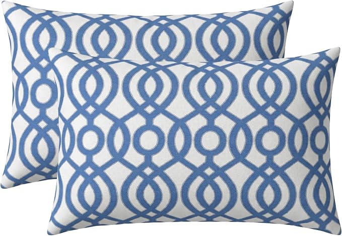 RSH DECOR: Lumbar Jumbo Throw Pillows Set of 2 | 26” x 16" | All-Weather Spun Fabric | Water and Fade-Resistant | Outdoor Support Pillows for Patio Furniture | Made in USA (Capilla Blue)