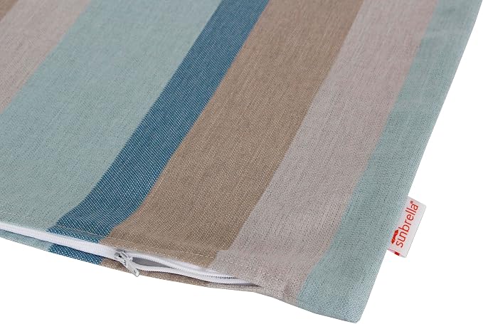 Outdoor/Indoor Sunbrella Throw Pillow Cover Only Square Set of 2 Pieces 16 inch x 16 inch Gateway Mist Stripe - Insert Not Included, Blue/Brown