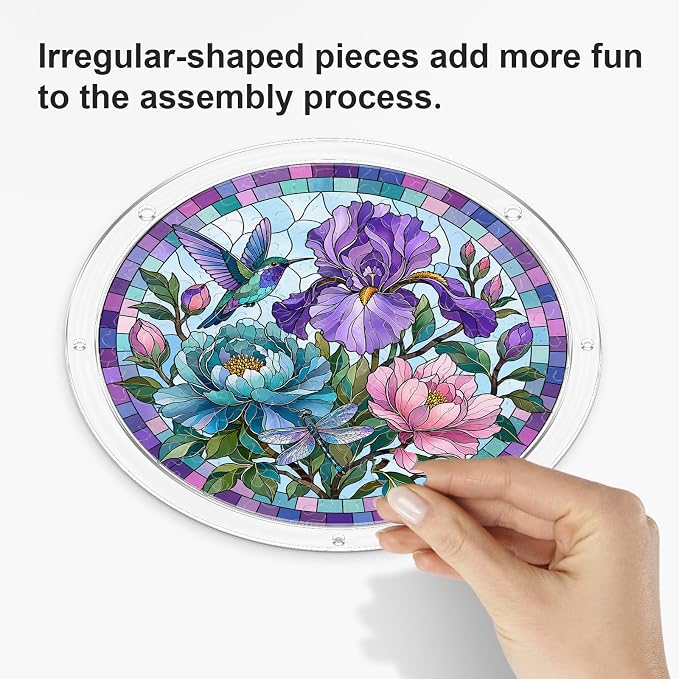Acrylic Puzzle Suncatcher, Sun Catchers Puzzle for Window Hanging | 8.9 Inch Iris Floral DIY Suncatcher Puzzle for Adults, Ideal Gifts for Women, Men, Wife, Mom, Home & Garden Decor