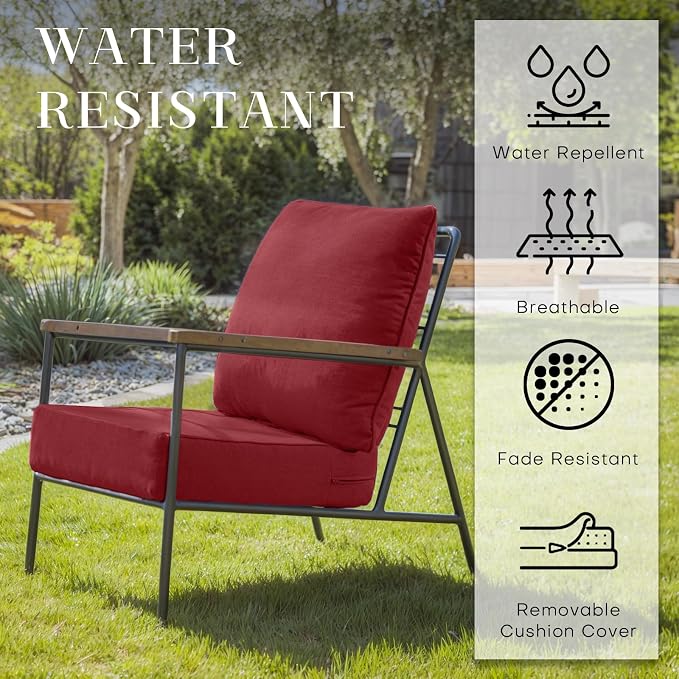 Luxury 24*24*6in Outdoor Patio Cushions, 2 Pieces Red Outdoor Cushion | 6in Outdoor Patio Cushions, Water-Resistant, Reversible, Removable Cover, for Patio Chairs Sofa Couch Loveseat