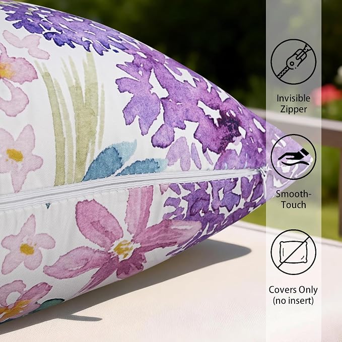 Pyonic Waterproof Outdoor Pillow Covers 18x18 Inch Colorful Wildflower Botanical Floral Outdoor Pillows for Patio Furniture Spring Summer Decoration for Home,Peonies Cornflowers Primroses