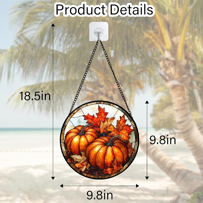 DASTOLL Stained Glass Window Hanging, Pumpkin Maple Leaf Suncatcher for Doors Home Sun Catchers Decoration and Christmas, Mother's Day Birthday Gifts for Women, Men, and Mom 9.8 in