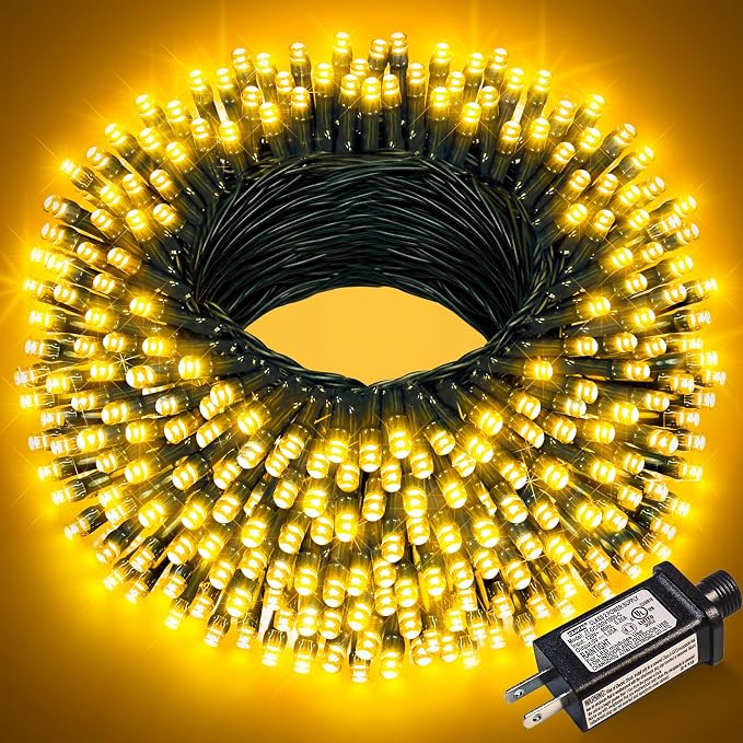 100FT 300 LED Christmas Lights Outdoor, Warm White Christmas Tree Lights | Plug in 8 Modes Waterproof Connectable String Lights Indoor for House Patio Garden Xmas Party Holiday Decorations