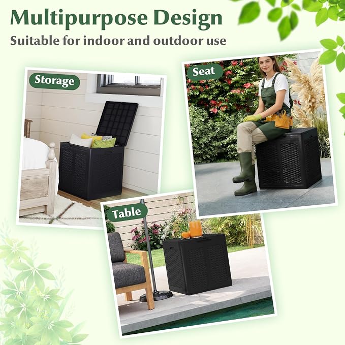 Tangkula 39 Gallon Outdoor Storage Box, Waterproof PP Resin Patio Storage Box with Lockable Lid for Indoor & Outdoor Use, Rattan Design Deck Box for Cushions, Garden Tools